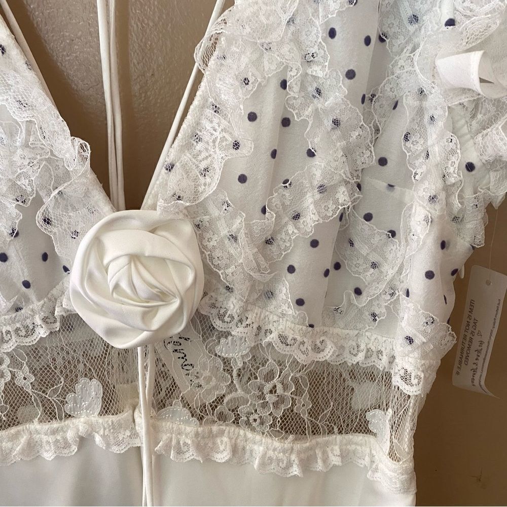 For Love And Lemons Carmen maxi dress white rosette dot print slip bridal NWT L - Picture 10 of 15